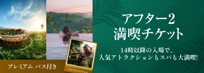 アフター2満喫チケット 14時以降の入場で、人気アトラクションもスパも大満喫! プレミアム パス付き